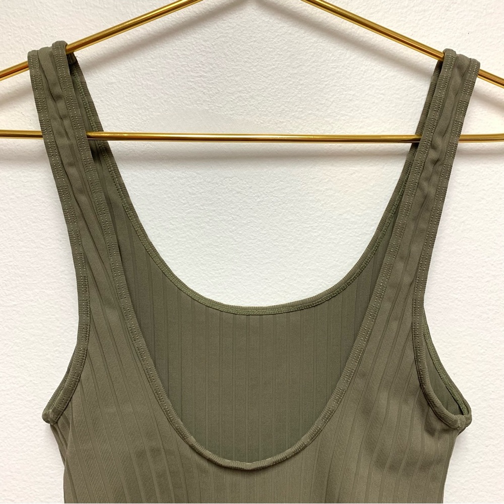 Mikoh Yumi Ribbed‎ One Piece Swimsuit/Bodysuit XS Olive Green Low Back Tank - Picture 9 of 11